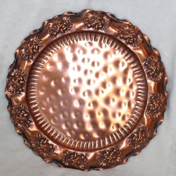 Gregorian solid copper plate hammered hanging Made in USA flowers pattern 13" - Picture 8 of 9